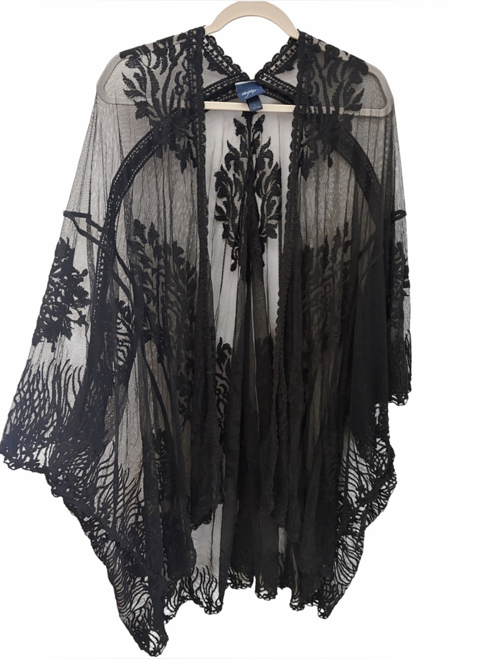 Daytrip Boho Chic Cowgirl Oversized Sheer Black Lace Kimono Cover-Up Size Large